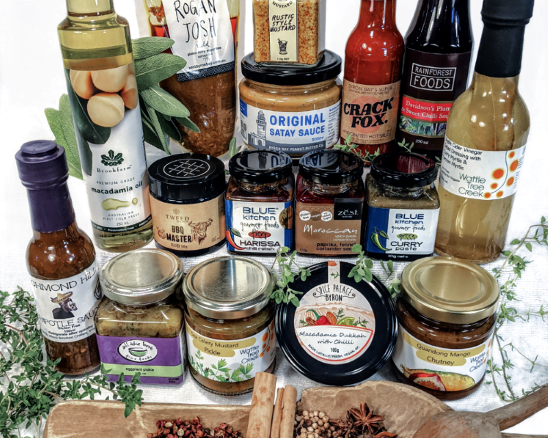 Cook with the flavours of Byron Bay, by gifting this hamper which includes; Award winning pickles and chutneys, rustic mustard, harissa paste, green curry, Rogan Josh curry, spicey dukkah, macadamia oil, peanut satay, flavoursome hot sauce, Davidson’s plum sweet chilli, chipotle, BBQ rub, indigenous flavour infused vinegar and spice paste.